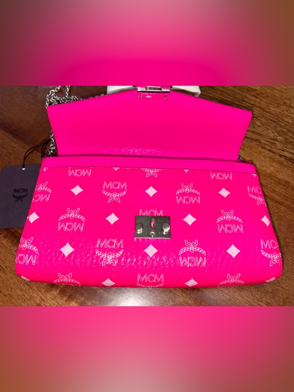 MCM EUC Medium Millie - NEON PINK Visetos Monogram Crossbody/Clutch - Picture 4 of 16